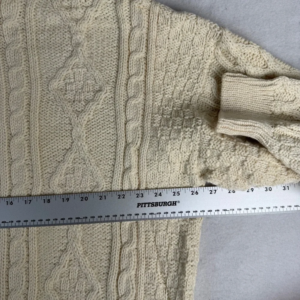 Callan Ireland Men's Cream 100% Pure Merino Wool Aran Cable Knit Sweater XL